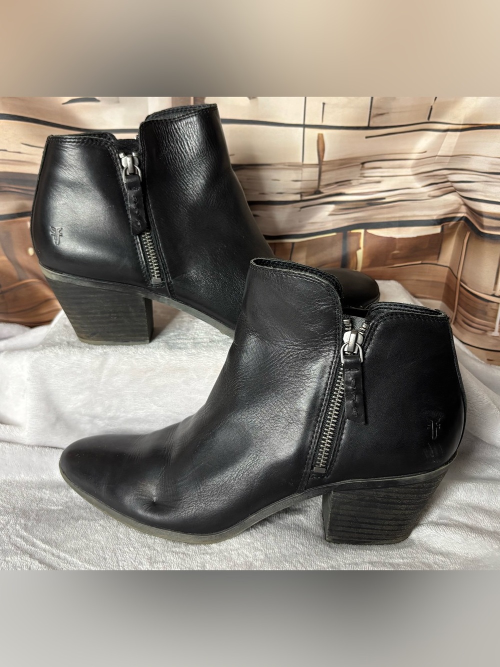 FRYE Judith Black Leather Double Zip Ankle Boots Booties Women's Size 9.5 M